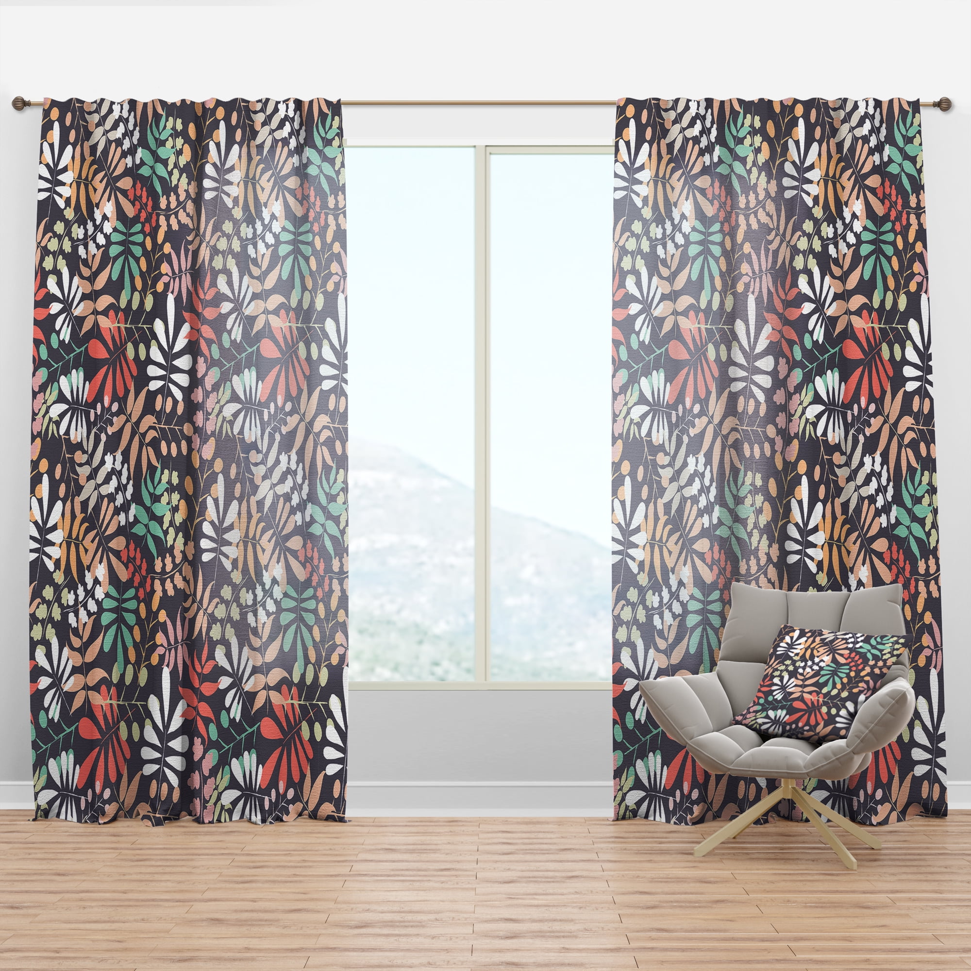 Designart 'Botanical Retro Pattern II' Mid-Century Modern Curtain Panel