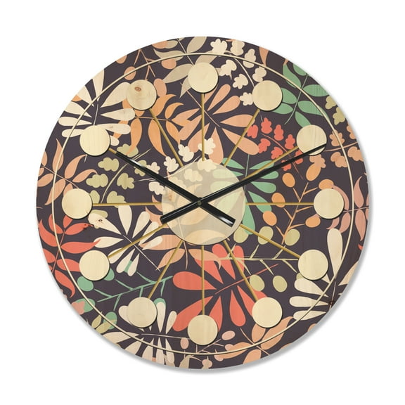 Designart 'Botanical Retro Pattern II' Mid-Century Modern Wood Wall Clock