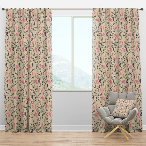 Designart 'Botanical Retro Pattern X' Mid-Century Modern Blackout Curtain Panel