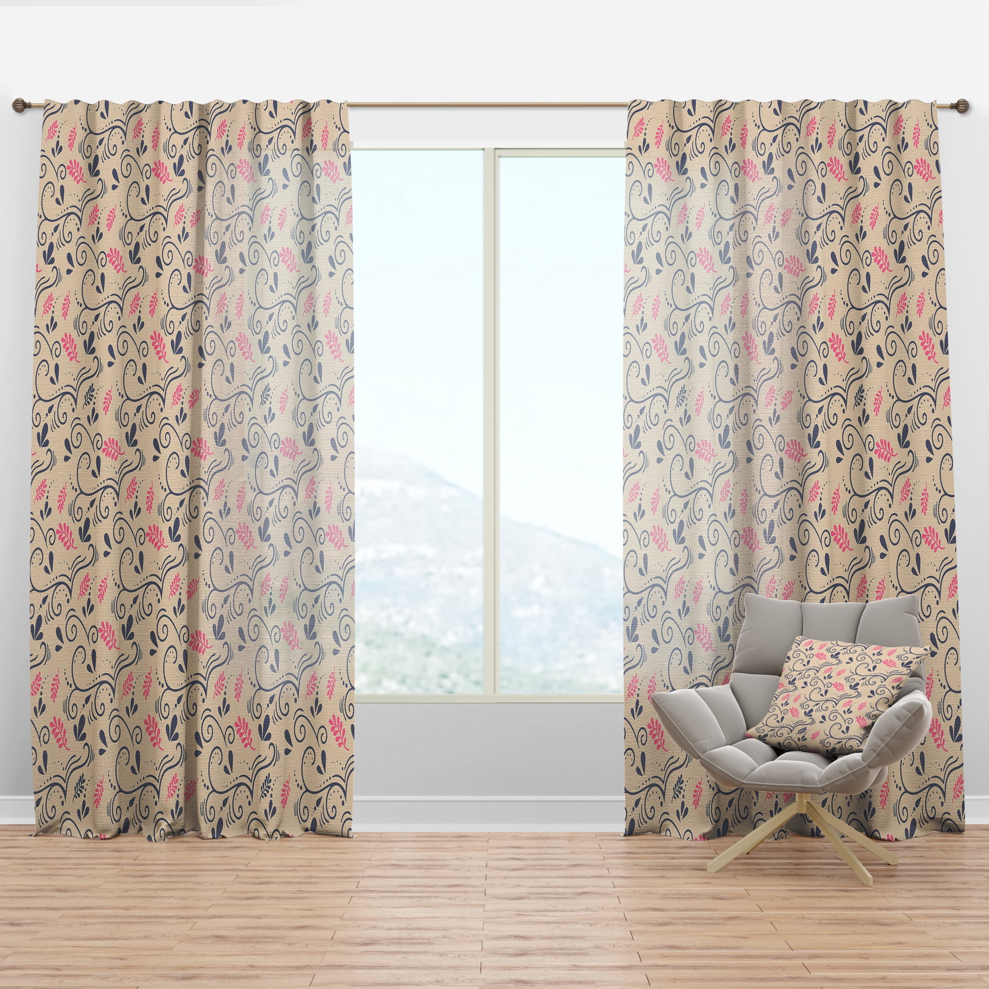 Designart 'Botanical Retro Pattern X' Mid-Century Modern Curtain Panel
