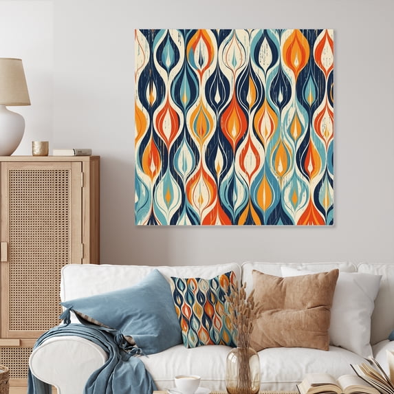 Designart "Botanical Symphony in Orange and Blue III" Abstract Metal Art Print
