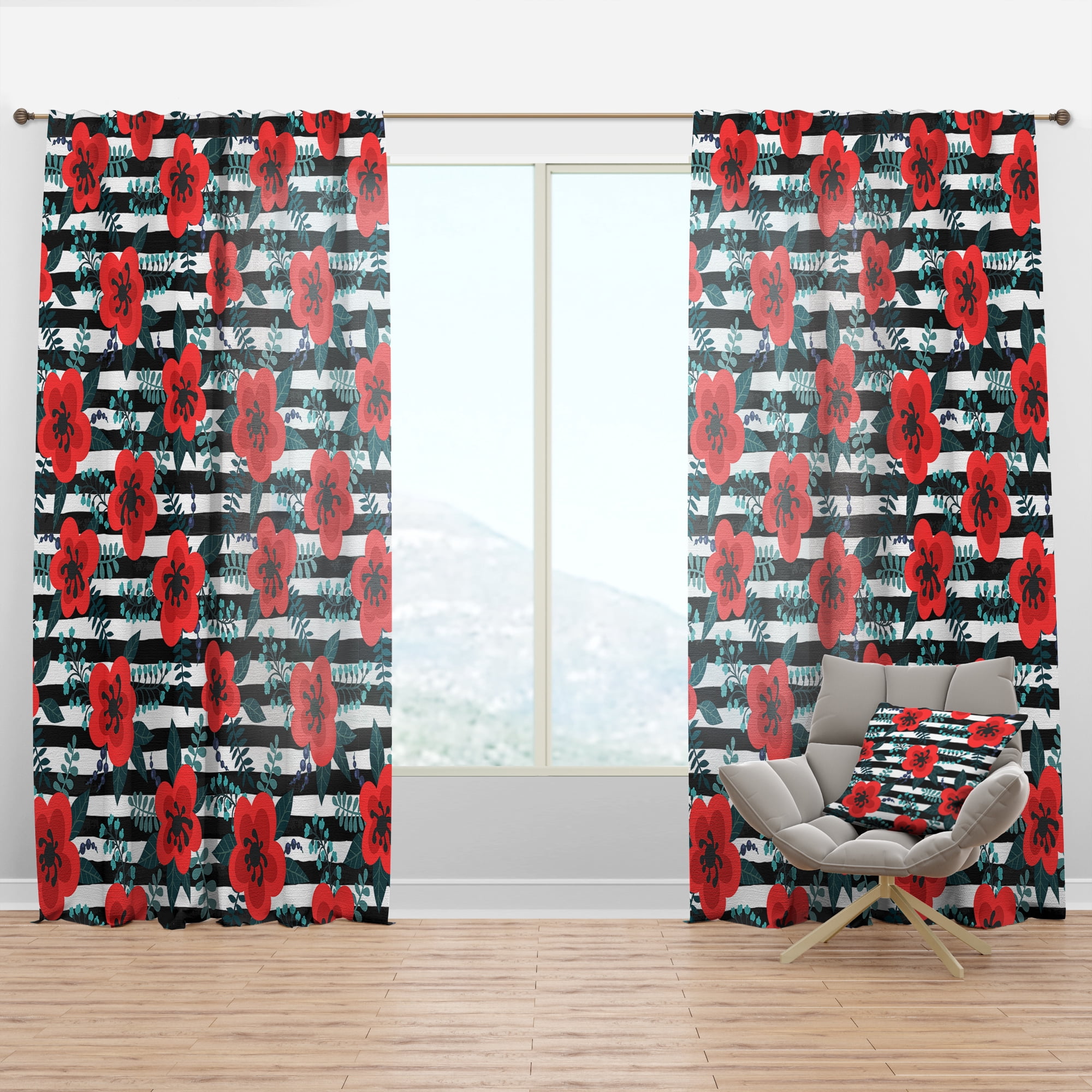 Designart 'Botanicals Elementary I' Floral Curtain Panel