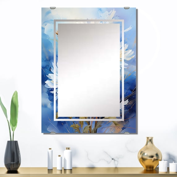 Designart "Bouquet of Delicate Dandelions Against Blue" Dandelion Oversized Wall Mirror - Traditional Floral Bedroom Wall Mirror Large - Multiple Color Options