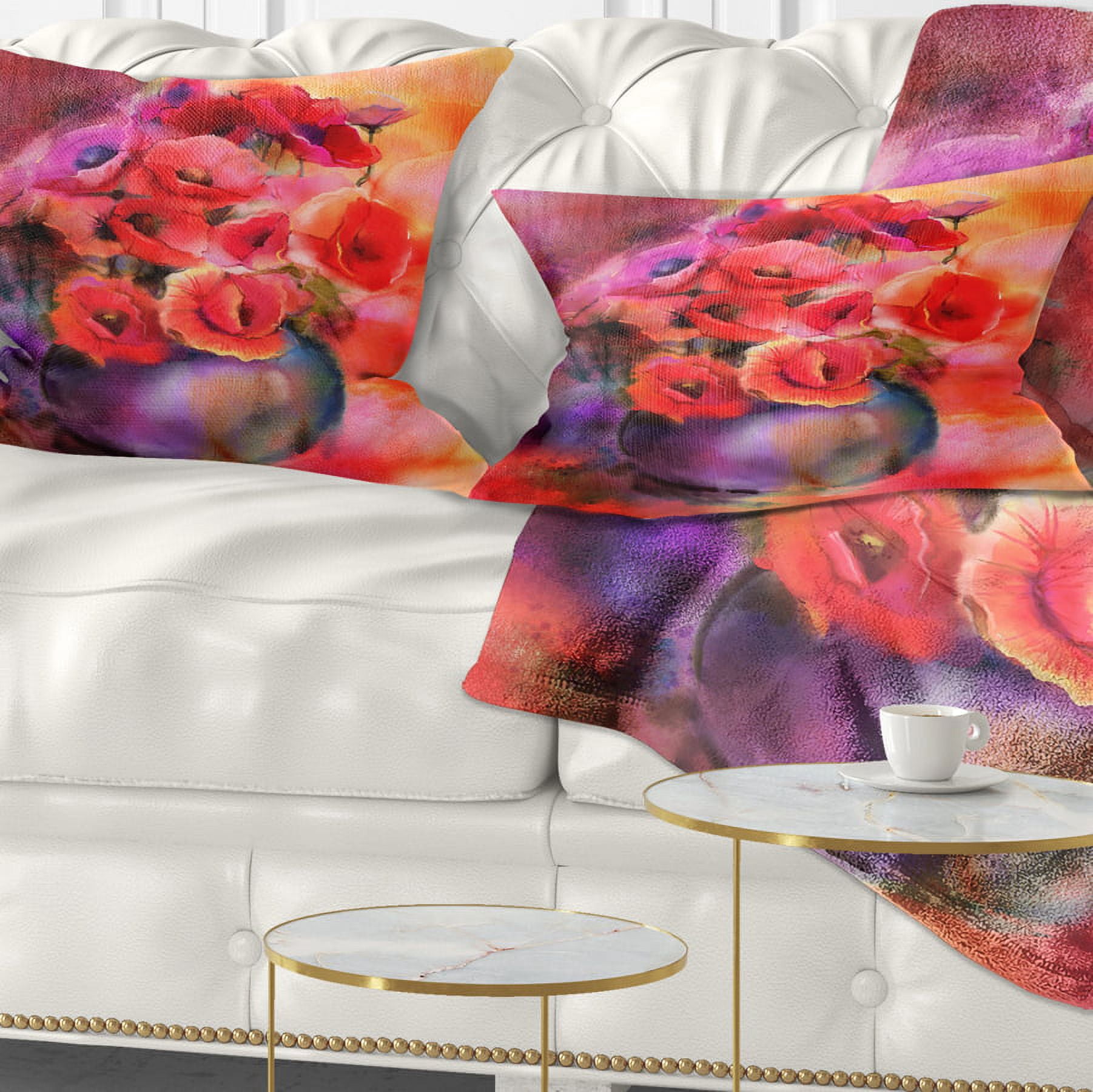 Designart Bouquet Of Cute Poppies in Vase - Floral Throw Pillow - 12x20