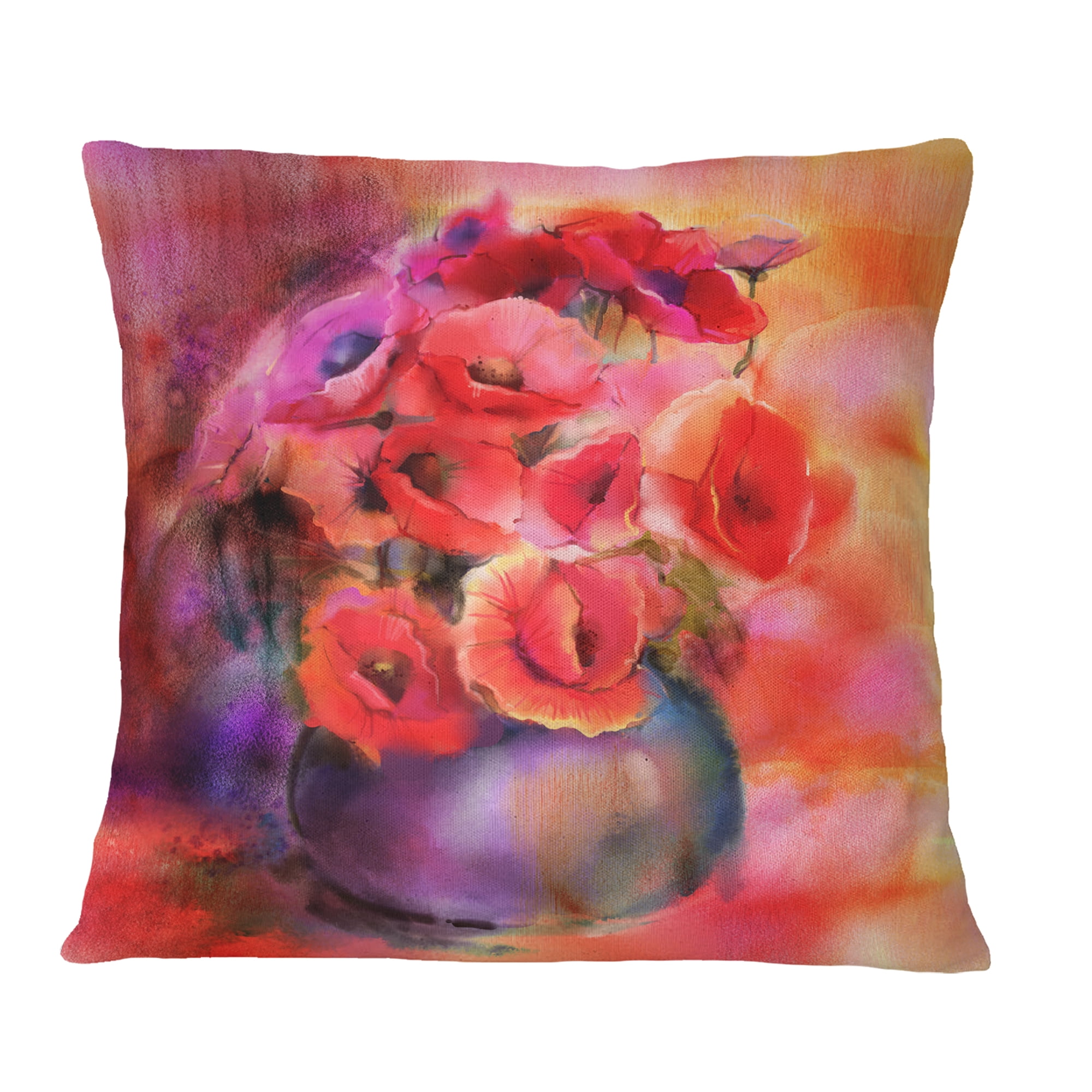 Designart Bouquet Of Cute Poppies in Vase - Floral Throw Pillow - 18x18