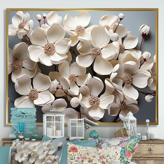 Designart "Bouquet Of Dogwood Blooms II" Dogwood Floater Framed Canvas Prints