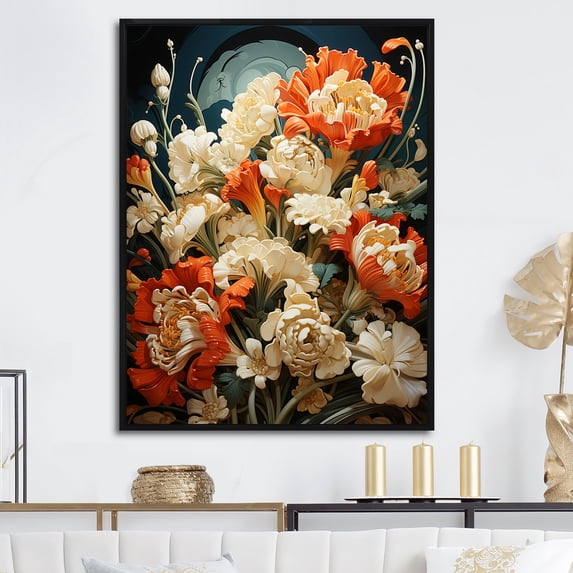 Designart "Bouquet Of Orange Flowers In Popart" Pop Art Floater Framed Canvas Prints