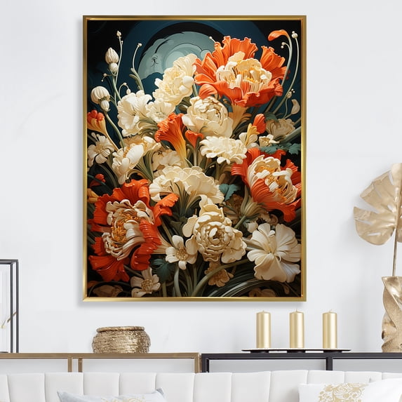 Designart "Bouquet Of Orange Flowers In Popart" Pop Art Floater Framed Canvas Prints