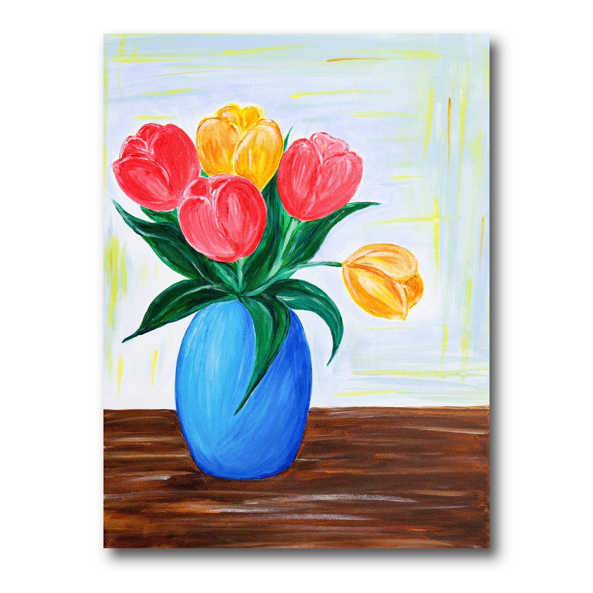 Designart ' Bouquet Of Orange and Red Tulips In A Vase ' Traditional Canvas Wall Art Print