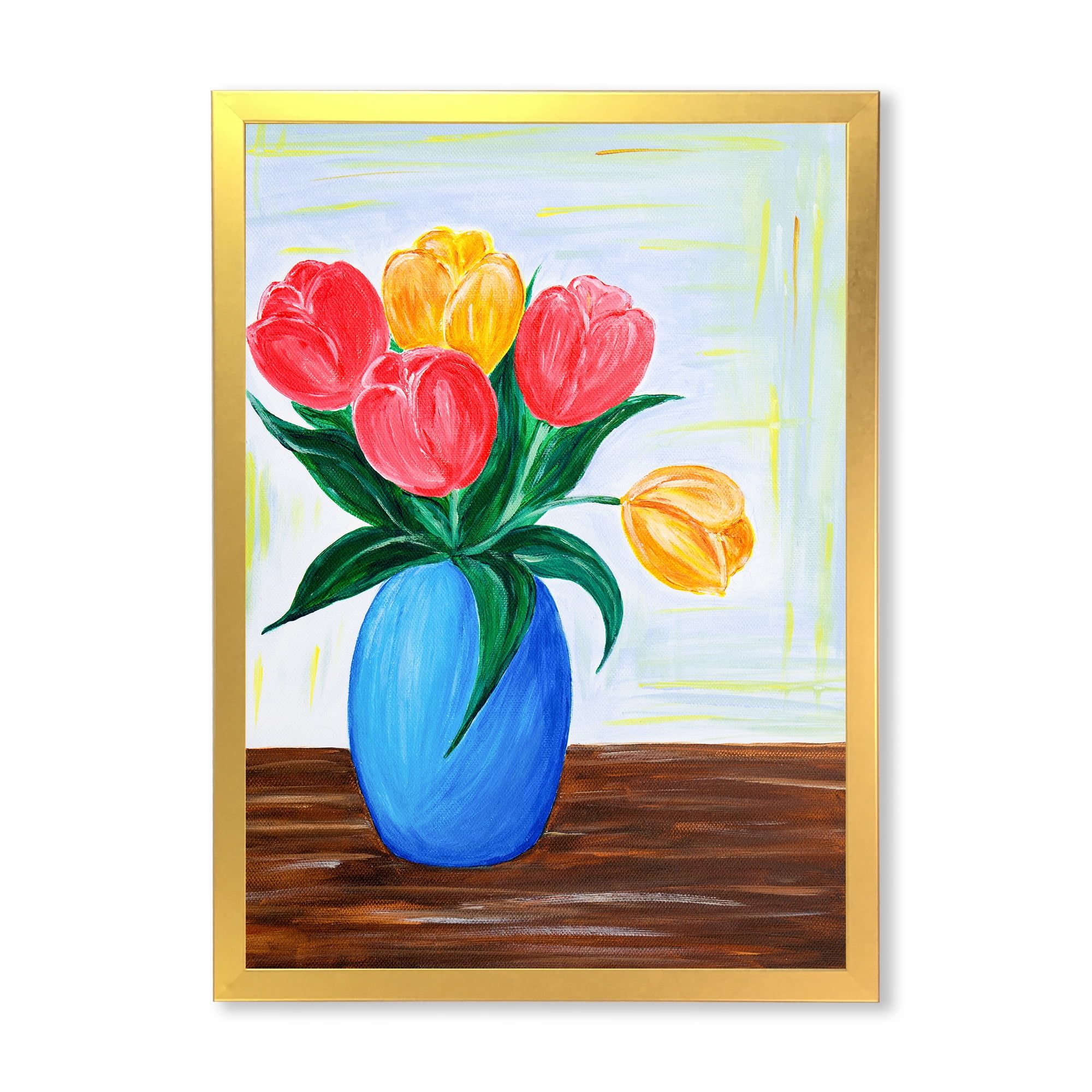 Designart 'Bouquet Of Orange and Red Tulips In A Vase' Traditional Framed Art Print