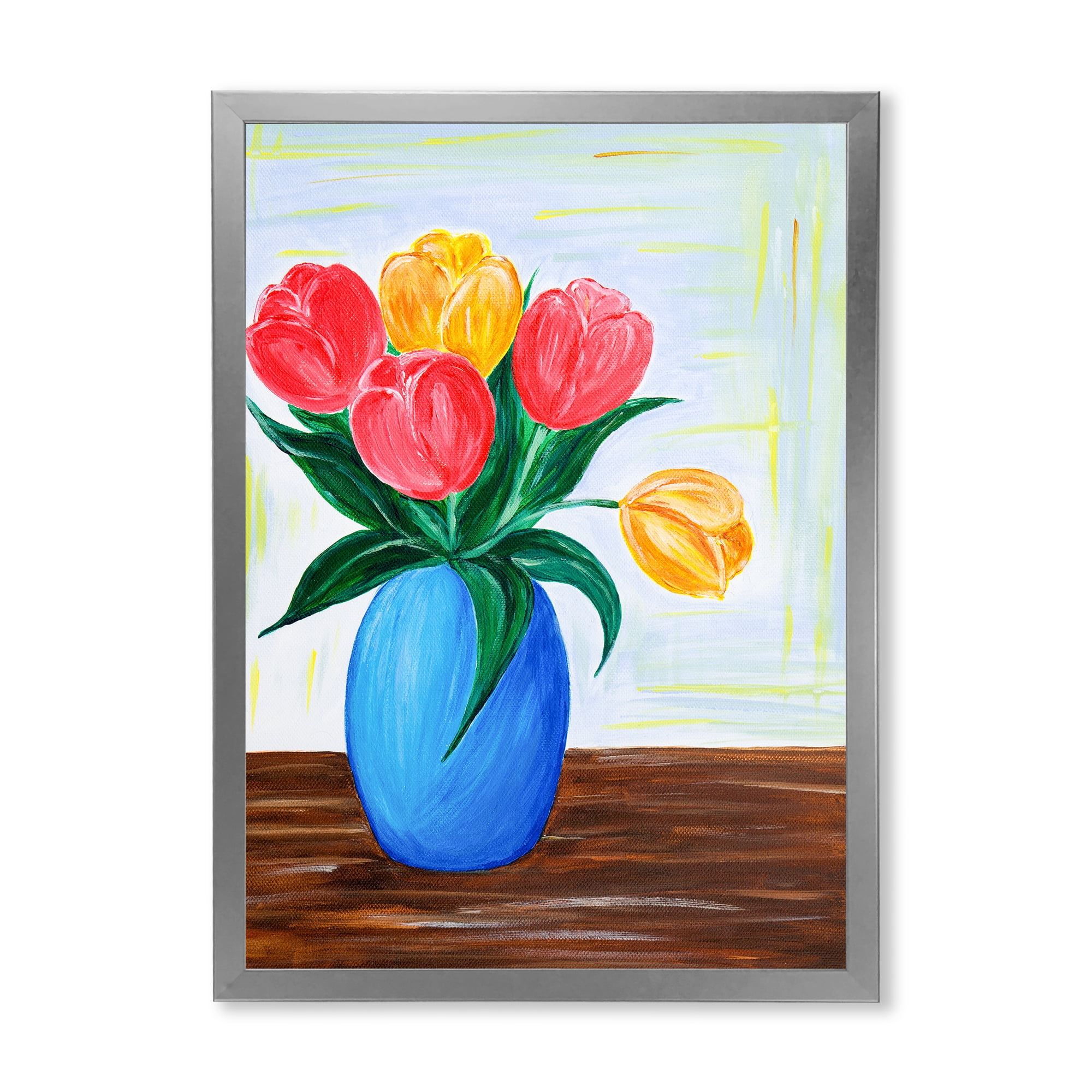 Designart 'Bouquet Of Orange and Red Tulips In A Vase' Traditional Framed Art Print