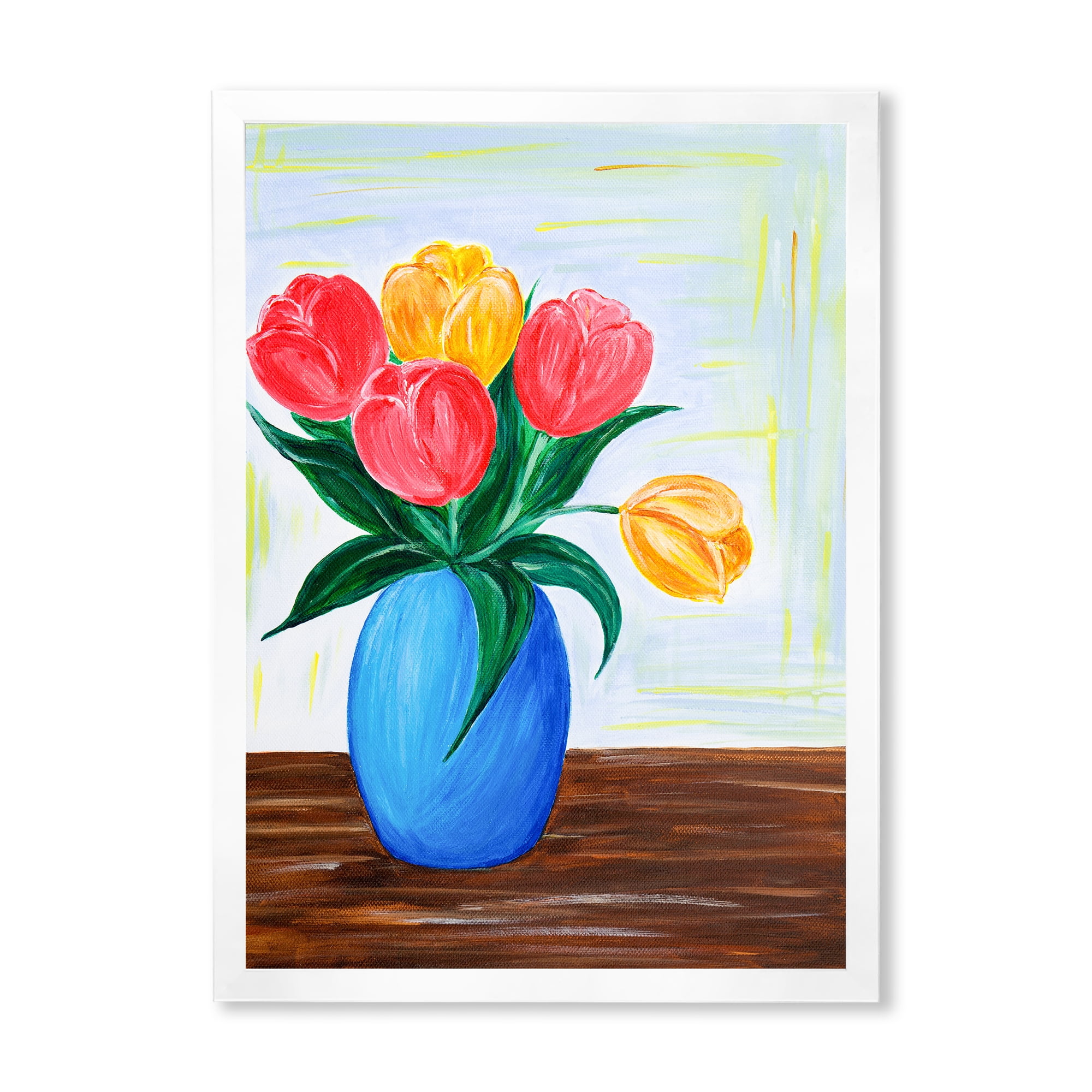 Designart 'Bouquet Of Orange and Red Tulips In A Vase' Traditional Framed Art Print