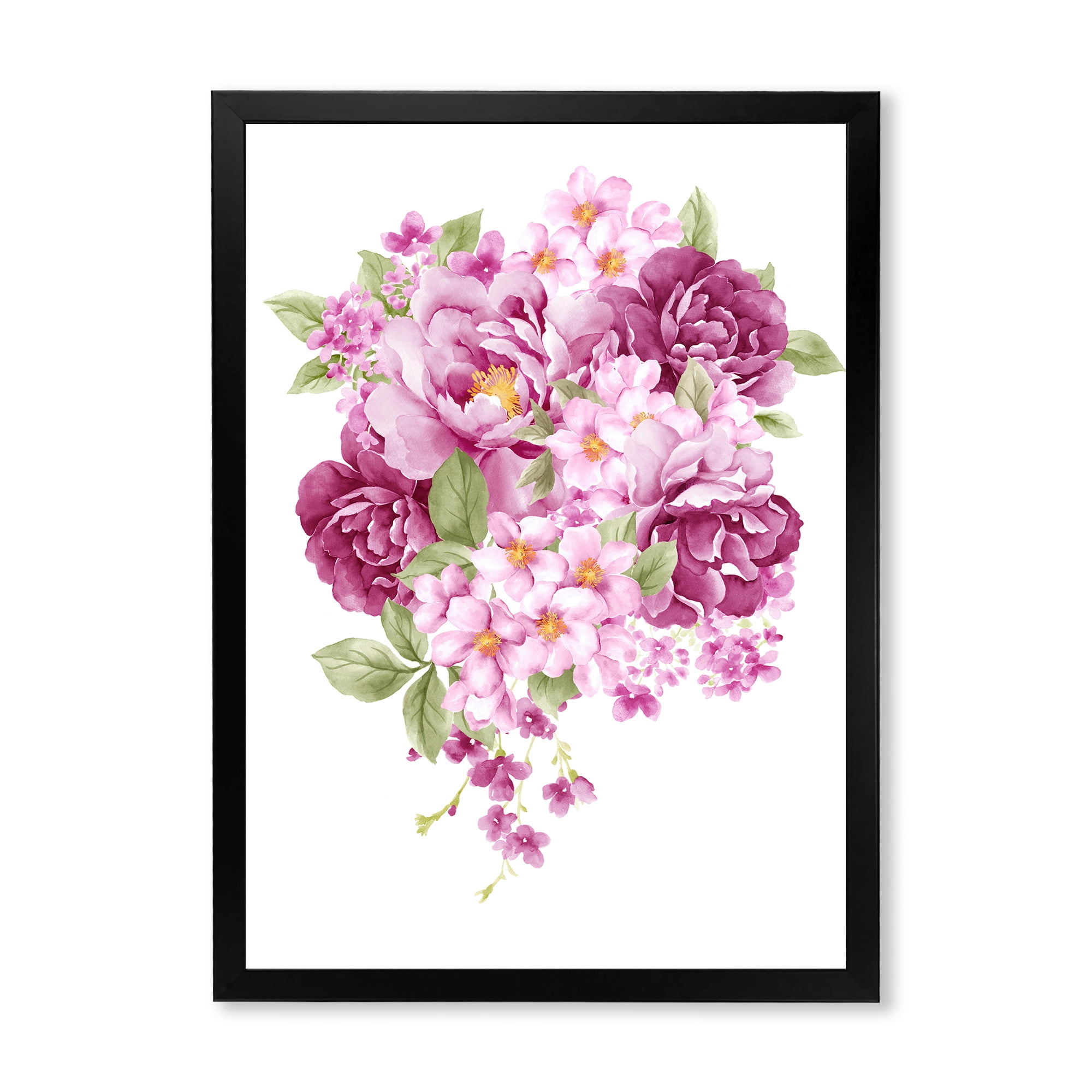 Designart 'Bouquet Of Pink Retro Flowers' Traditional Framed Art Print