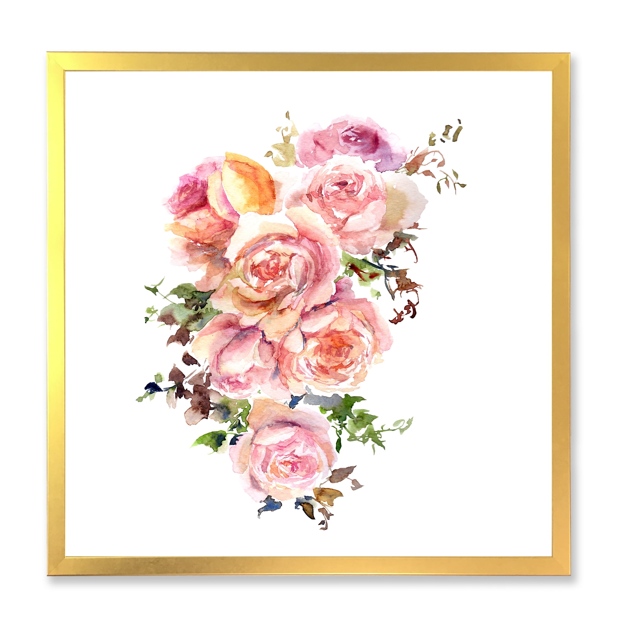 Designart 'Bouquet Of Pink Roses Flowers' Traditional Framed Art Print