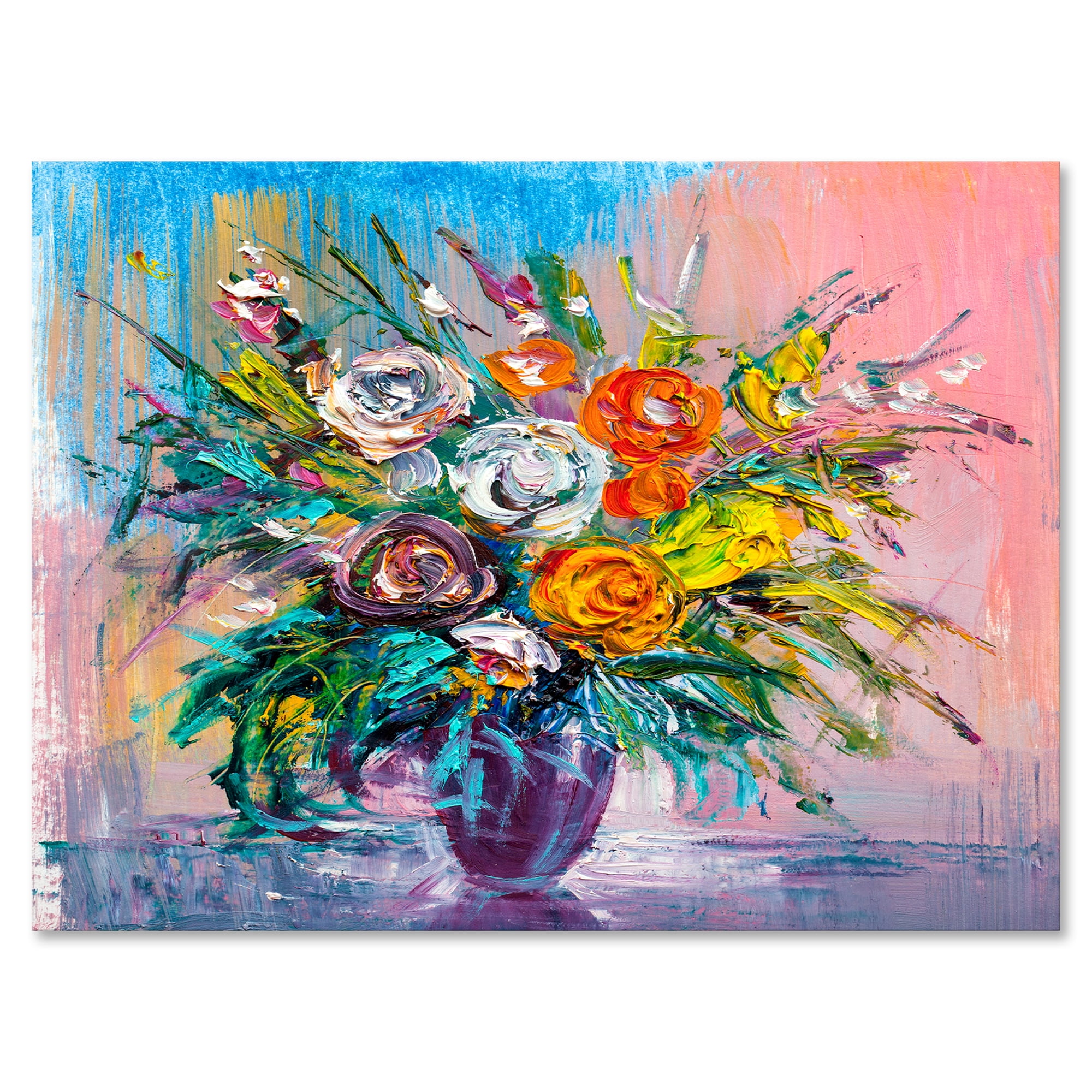 Designart ' Bouquet Of Vibrant Colored Flowers ' Traditional Canvas Wall Art Print