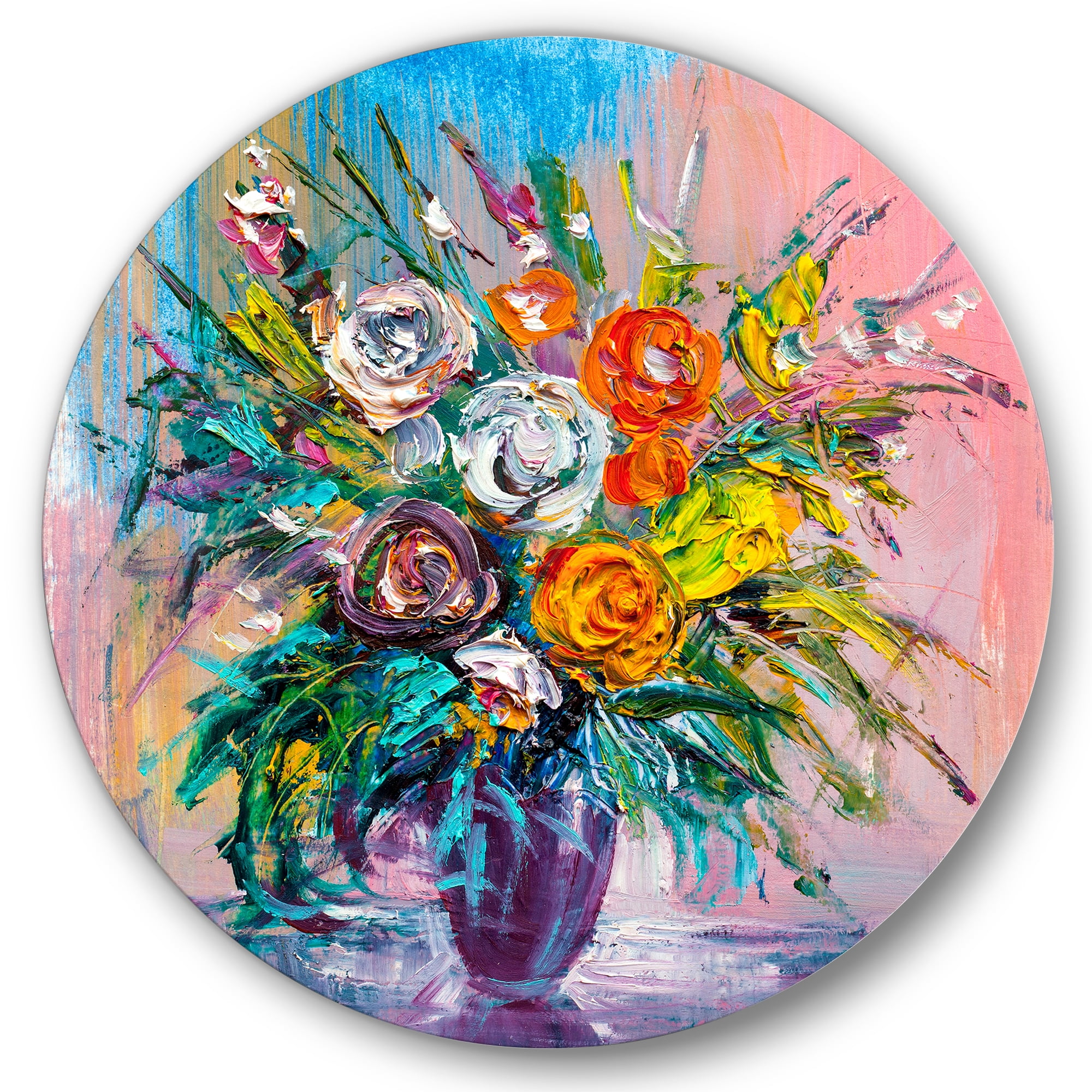 Designart 'Bouquet Of Vibrant Colored Flowers' Traditional Circle Metal Wall Art 23x23 - Disc of 23