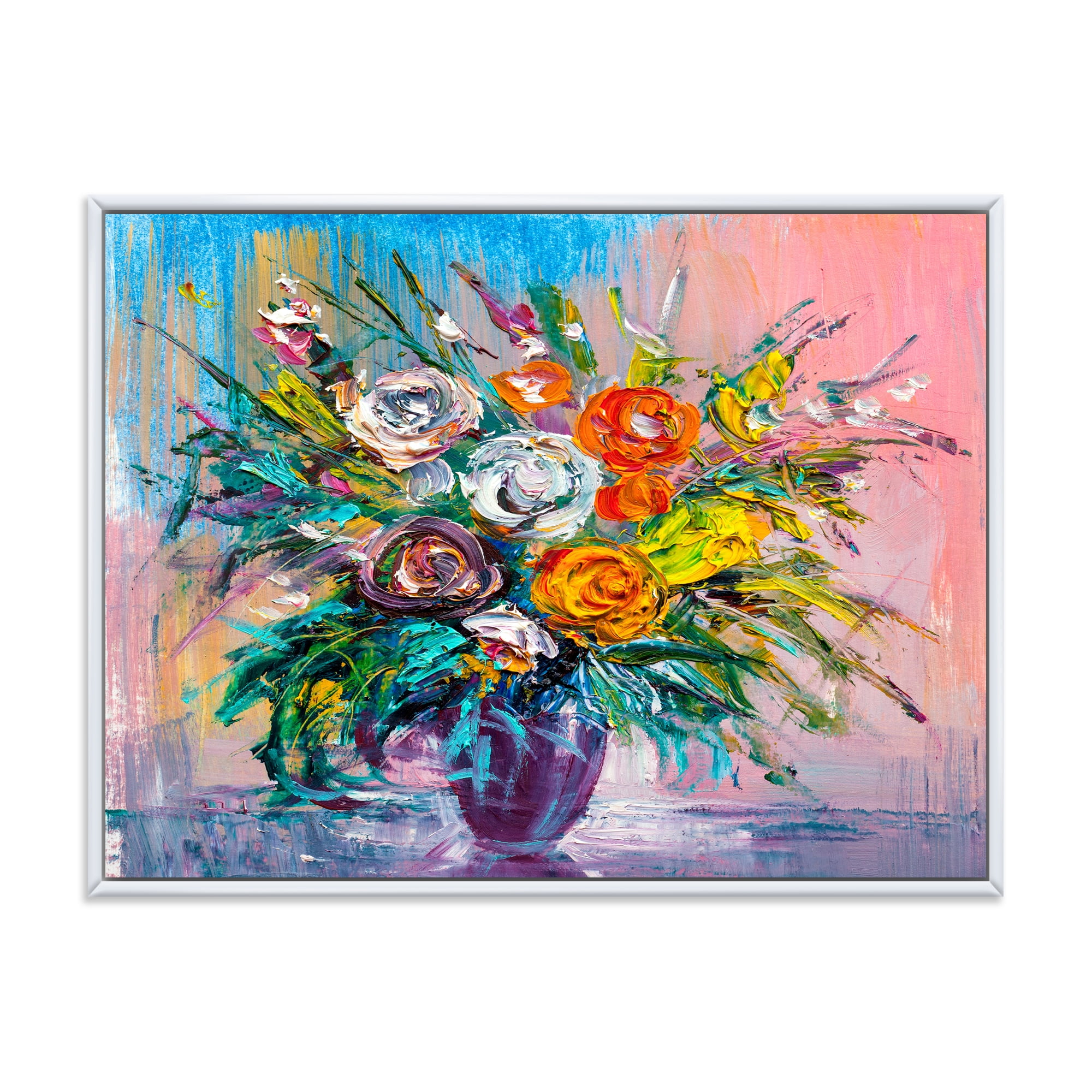 Designart 'Bouquet Of Vibrant Colored Flowers' Traditional Framed Canvas Wall Art Print