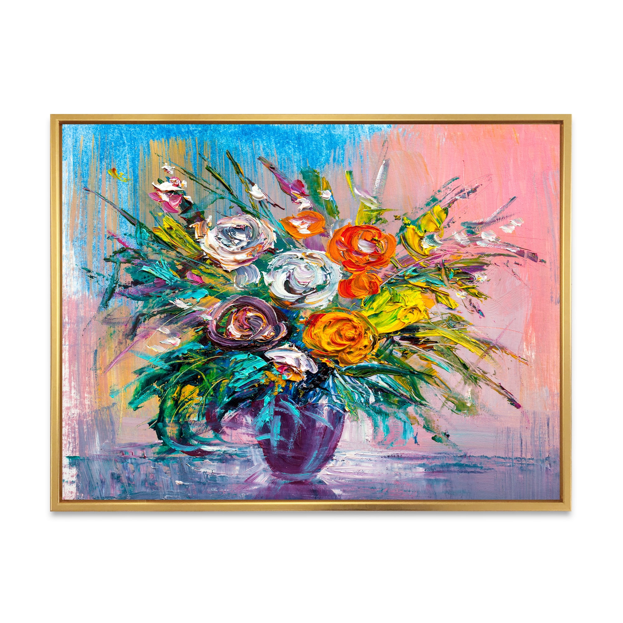 Designart 'Bouquet Of Vibrant Colored Flowers' Traditional Framed Canvas Wall Art Print