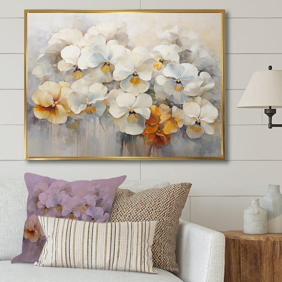 Designart "Bouquet Of Vivid Pansy Dreams II" Pansies Floater Framed Wall Art Living Room