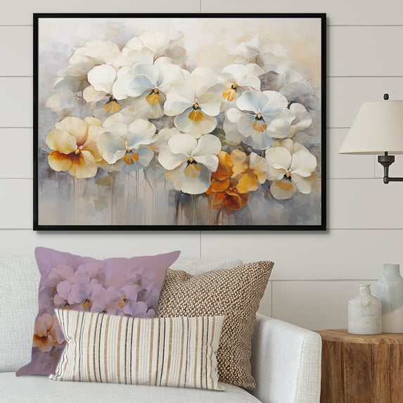 Designart "Bouquet Of Vivid Pansy Dreams II" Pansies Floater Framed Wall Art Living Room