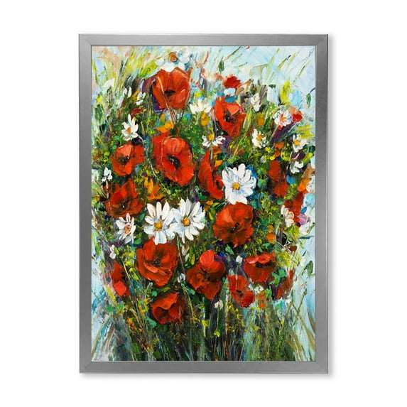 Designart 'Bouquet Of White and Red Wildflowers' Traditional Framed Art Print