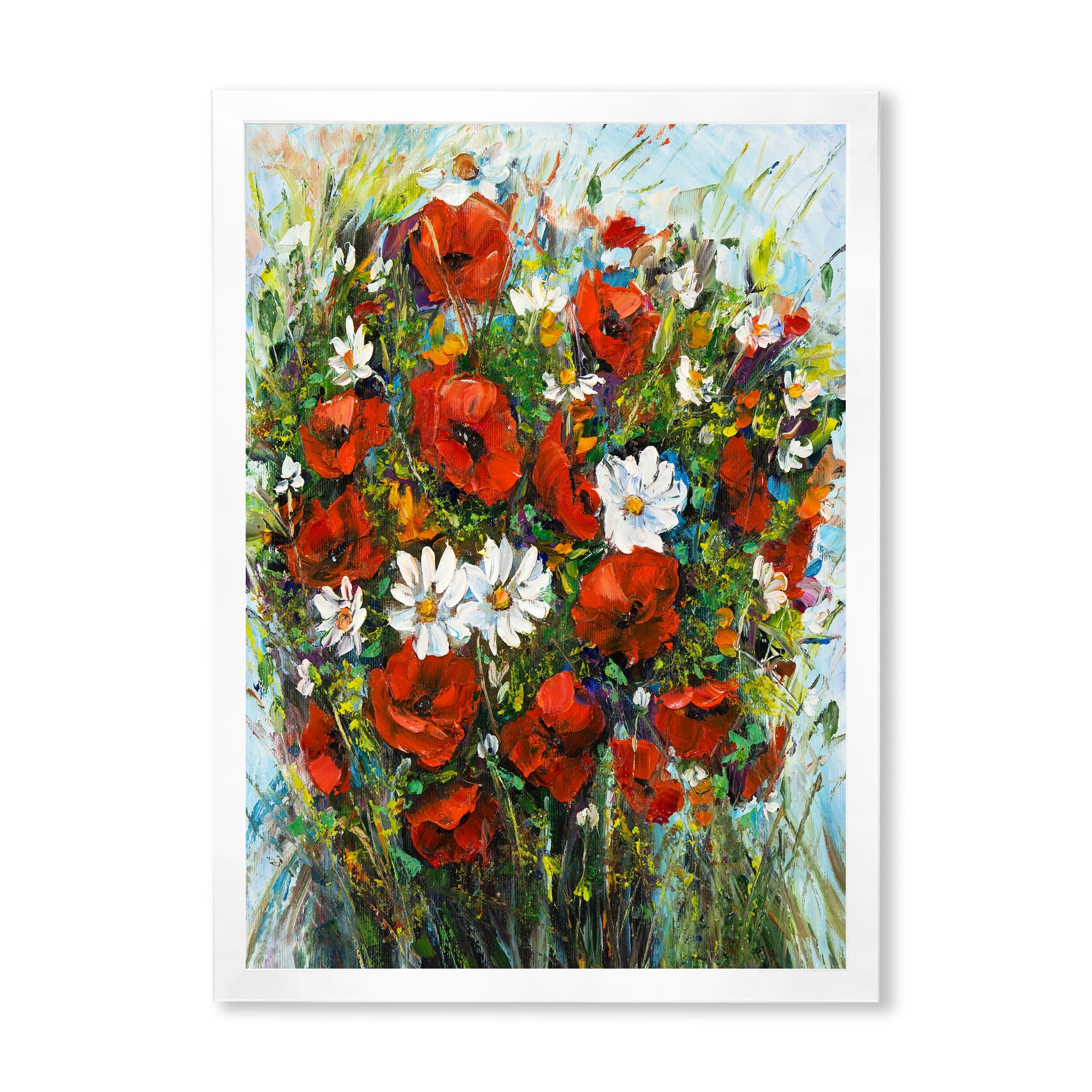 Designart 'Bouquet Of White and Red Wildflowers' Traditional Framed Art Print