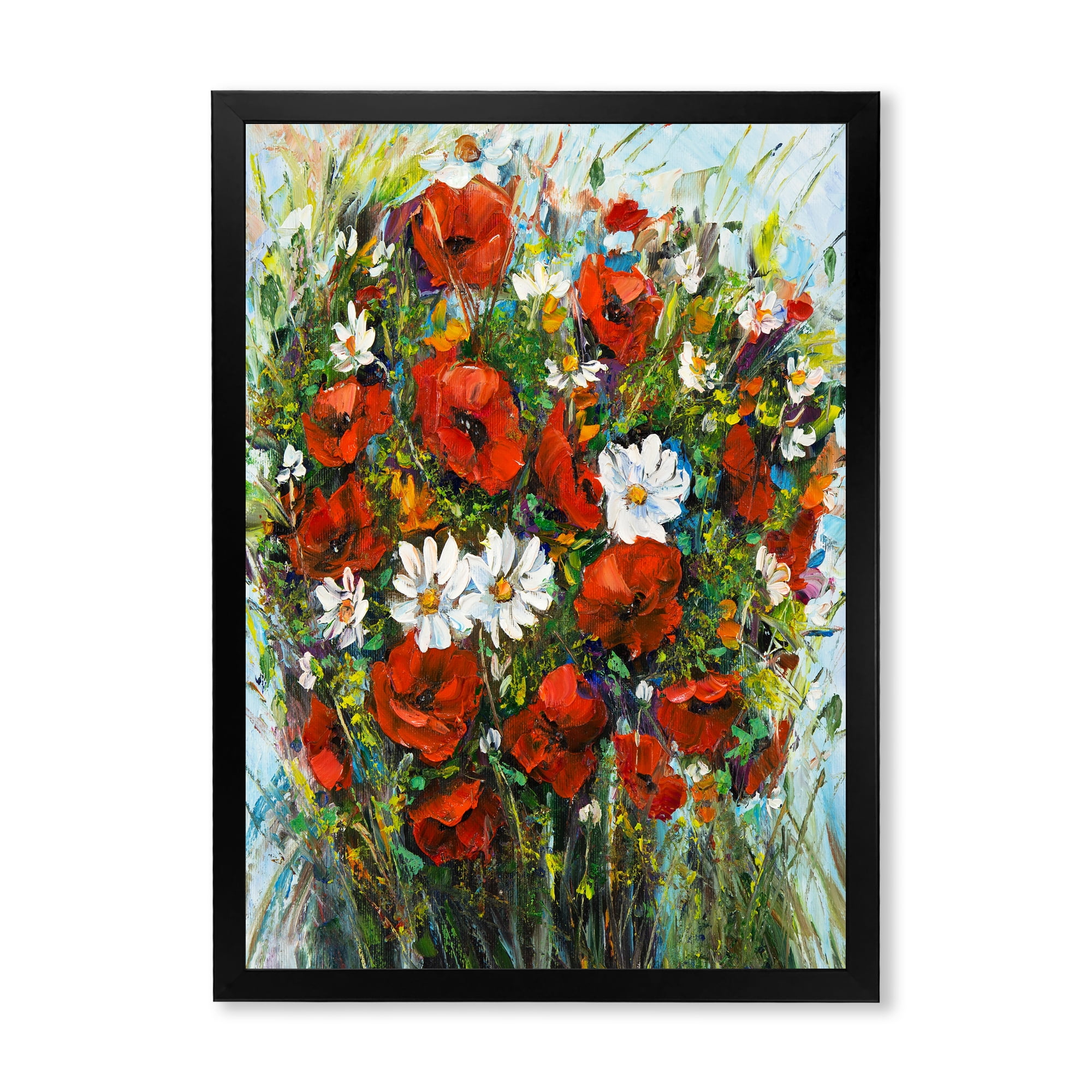 Designart 'Bouquet Of White and Red Wildflowers' Traditional Framed Art Print