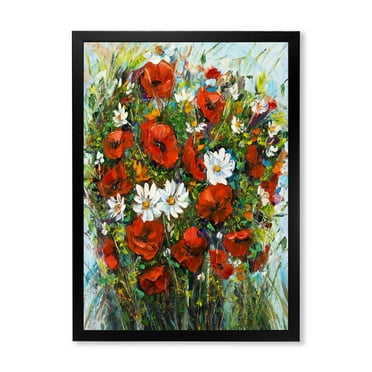 Designart 'Bouquet Of White and Red Wildflowers' Traditional Framed Art Print
