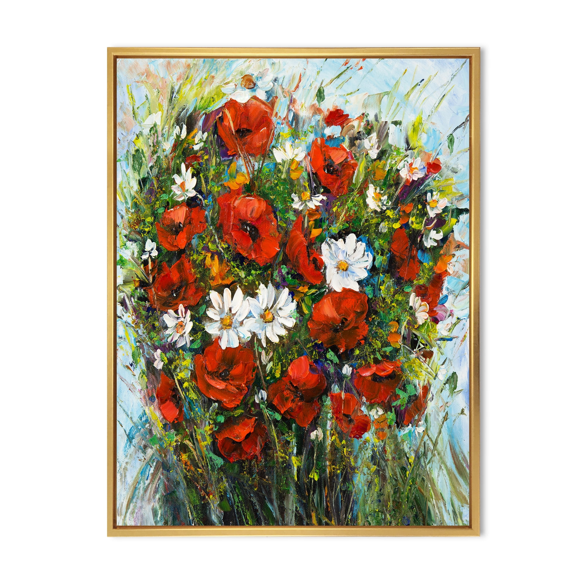 Designart 'Bouquet Of White and Red Wildflowers' Traditional Framed Canvas Wall Art Print