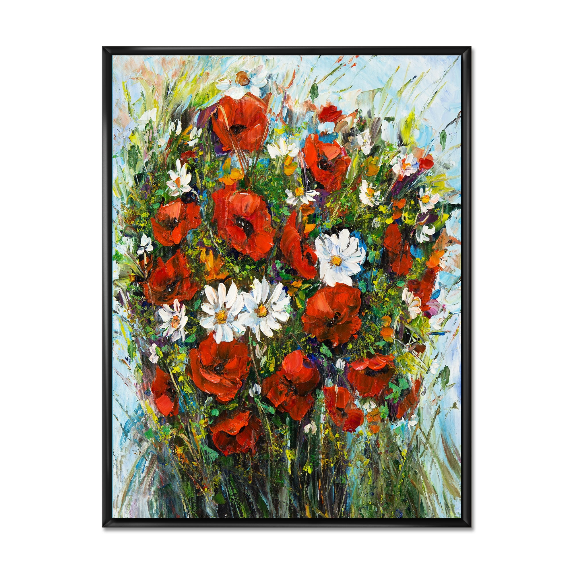 Designart 'Bouquet Of White and Red Wildflowers' Traditional Framed Canvas Wall Art Print