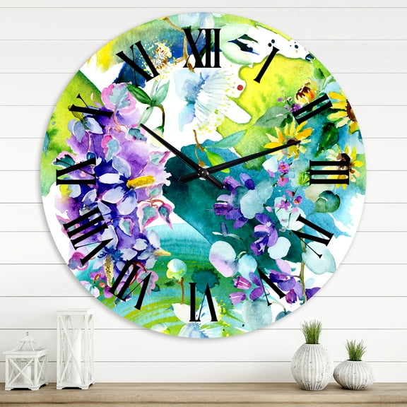 Designart 'Bouquet Of Wildflowers And Sunflowers' Farmhouse Wall Clock