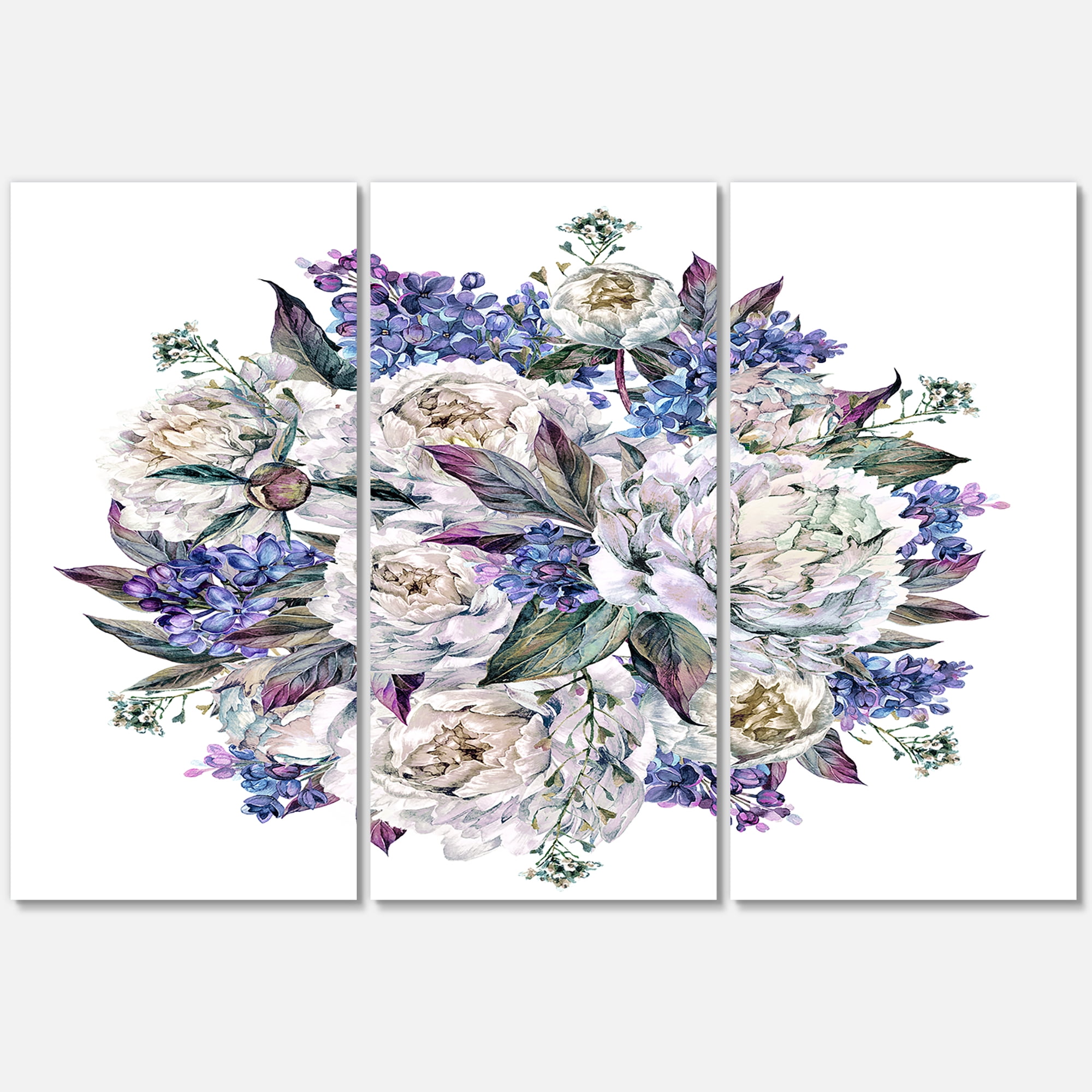 Designart ' Bouquet Peonies In Blue and White ' Traditional Canvas Wall Art Print