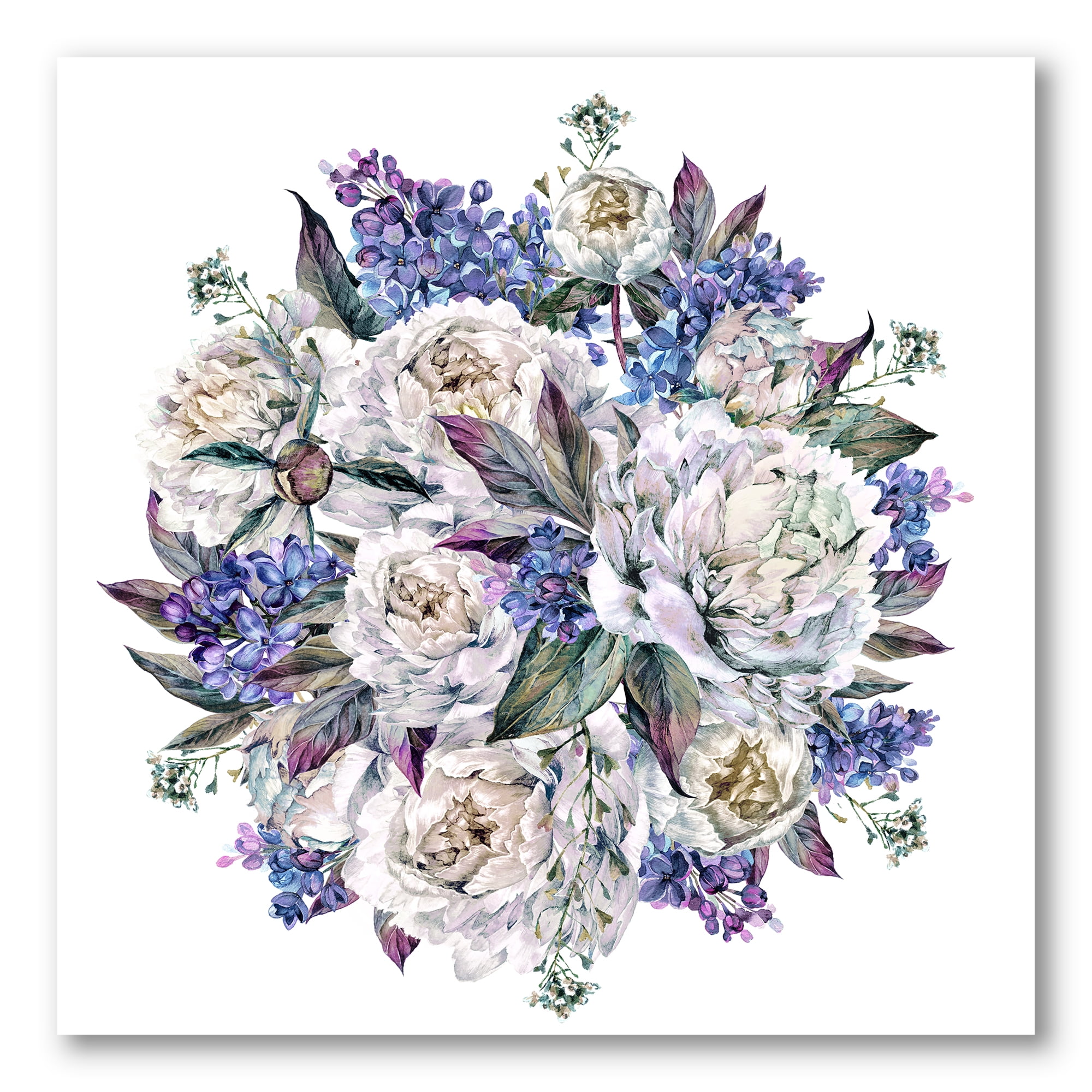 Designart ' Bouquet Peonies In Blue and White ' Traditional Canvas Wall Art Print