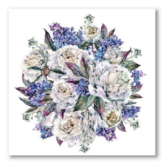 Designart ' Bouquet Peonies In Blue and White ' Traditional Canvas Wall Art Print
