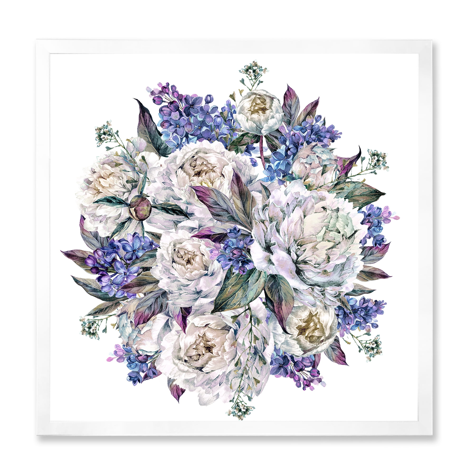 Designart 'Bouquet Peonies In Blue and White' Traditional Framed Art Print