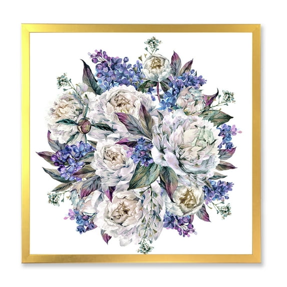 Designart 'Bouquet Peonies In Blue and White' Traditional Framed Art Print