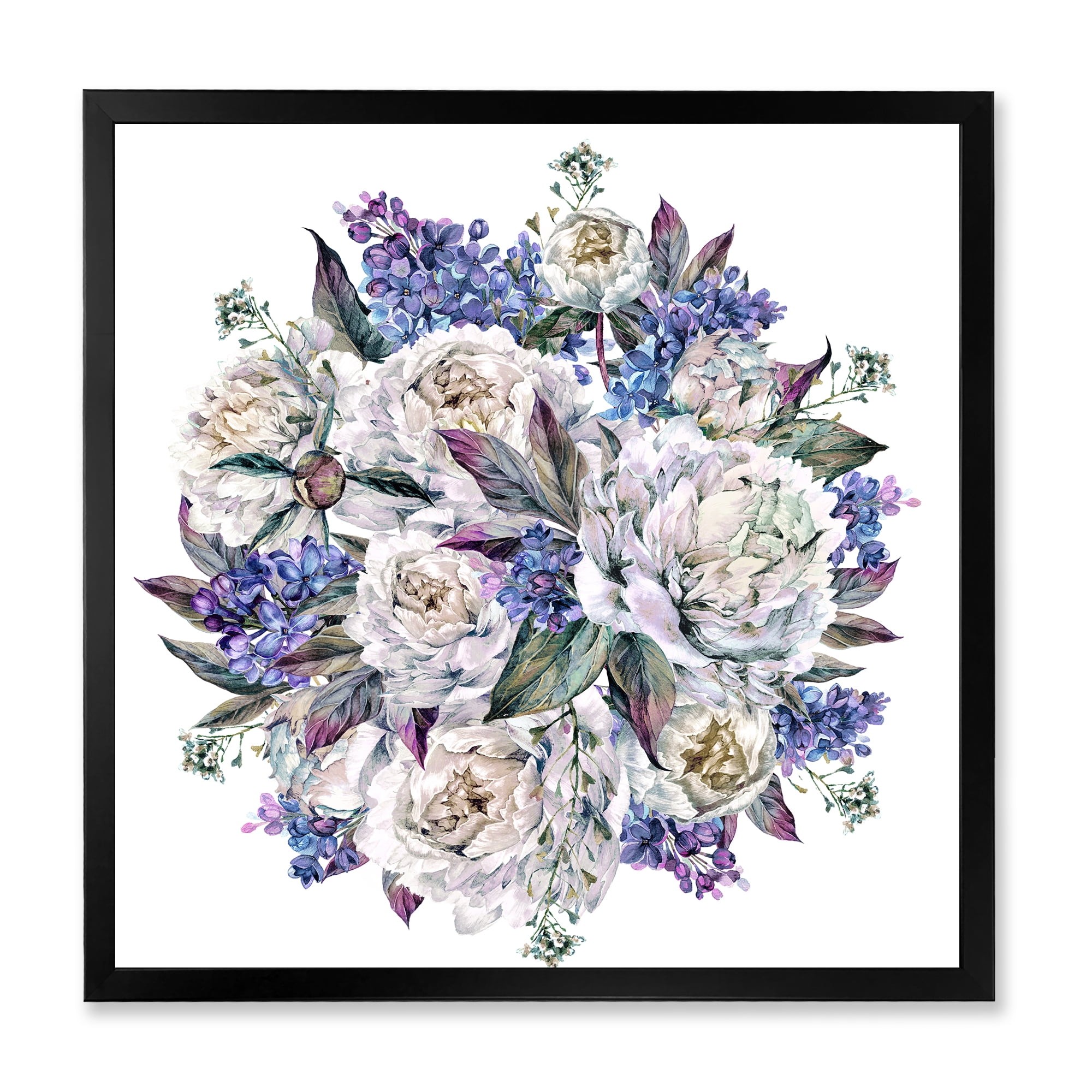 Designart 'Bouquet Peonies In Blue and White' Traditional Framed Art Print