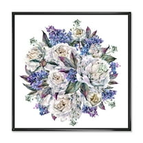 Designart 'Bouquet Peonies In Blue and White' Traditional Framed Canvas Wall Art Print
