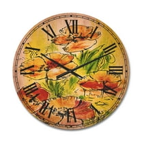 Designart 'Bouquet Poppies' Floral Wood Wall Clock