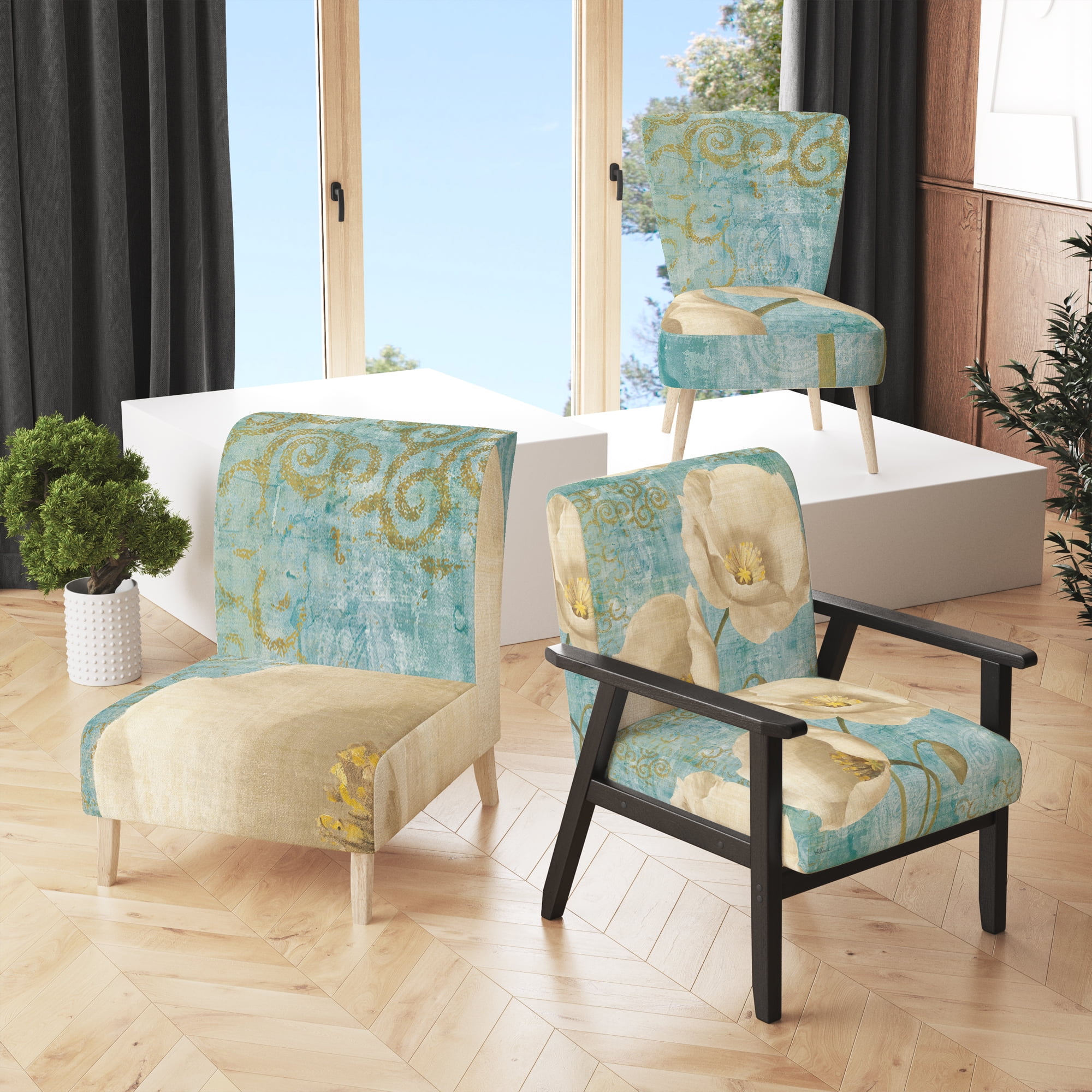 Designart Abstract Floral Paisley Pattern Upholstered Patterned Accent Chair and Arm Chair Walmart