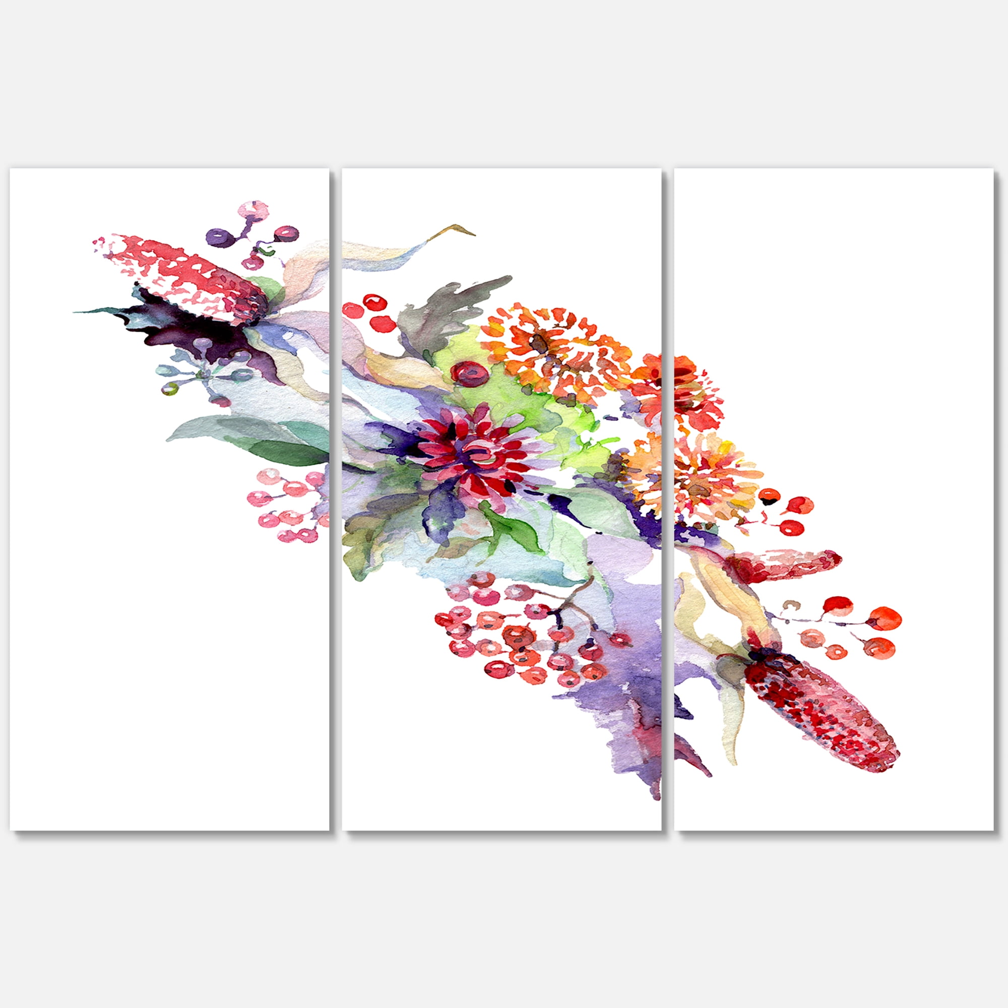 Designart ' Bouquet With Berries and Wildglowers ' Traditional Canvas Wall Art Print