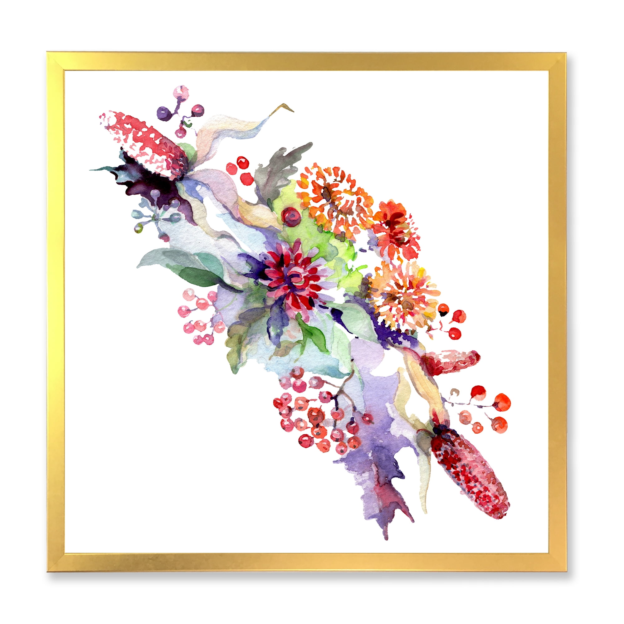 Designart 'Bouquet With Berries and Wildglowers' Traditional Framed Art Print