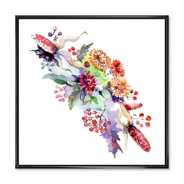 Designart 'Bouquet With Berries and Wildglowers' Traditional Framed Canvas Wall Art Print