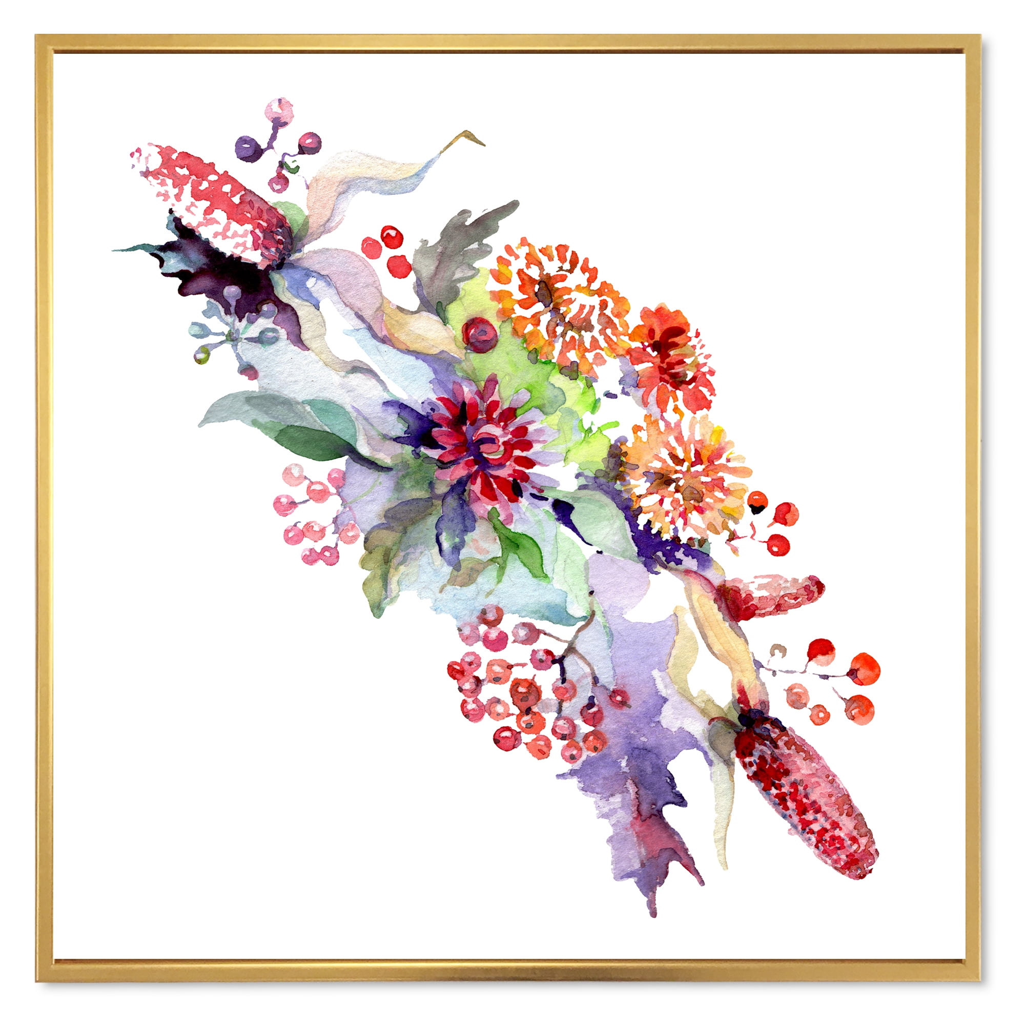 Designart 'Bouquet With Berries and Wildglowers' Traditional Framed Canvas Wall Art Print
