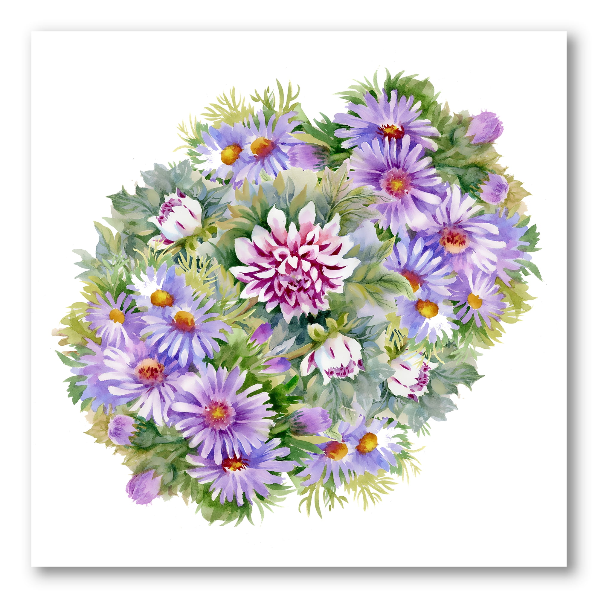 Designart ' Bouquet With Daisies and Purple Chrysanthemums ' Traditional Canvas Wall Art Print