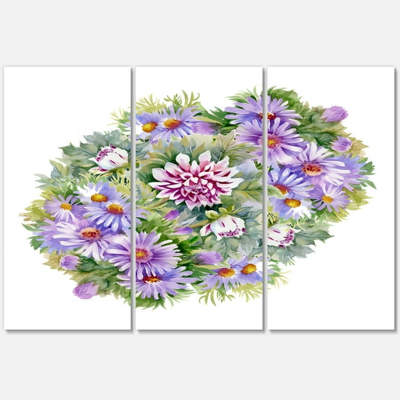 Designart ' Bouquet With Daisies and Purple Chrysanthemums ' Traditional Canvas Wall Art Print