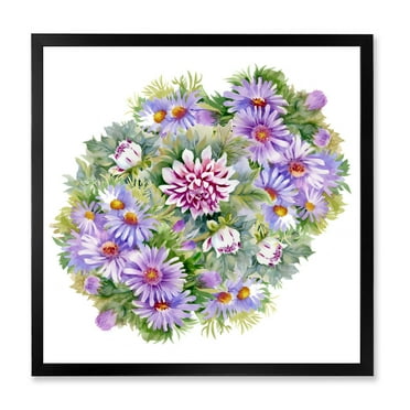 Designart 'Bouquet With Daisies and Purple Chrysanthemums' Traditional Framed Art Print