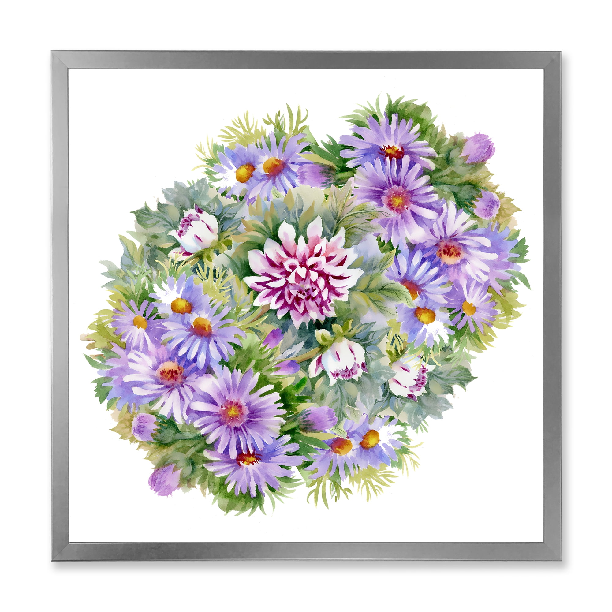 Designart 'Bouquet With Daisies and Purple Chrysanthemums' Traditional Framed Art Print