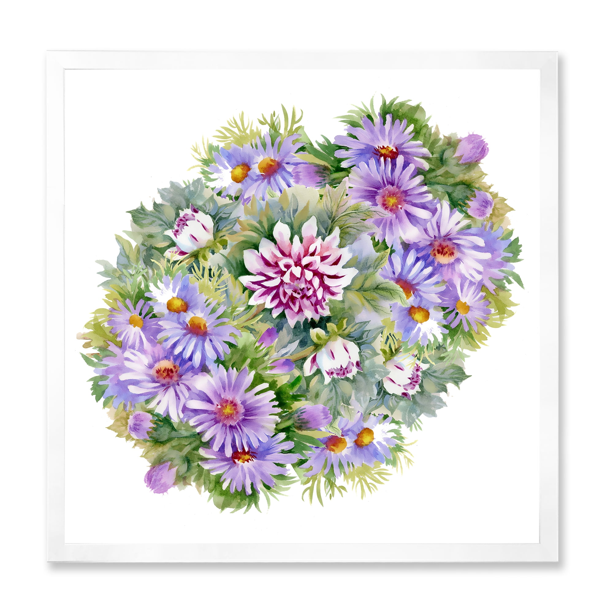 Designart 'Bouquet With Daisies and Purple Chrysanthemums' Traditional Framed Art Print