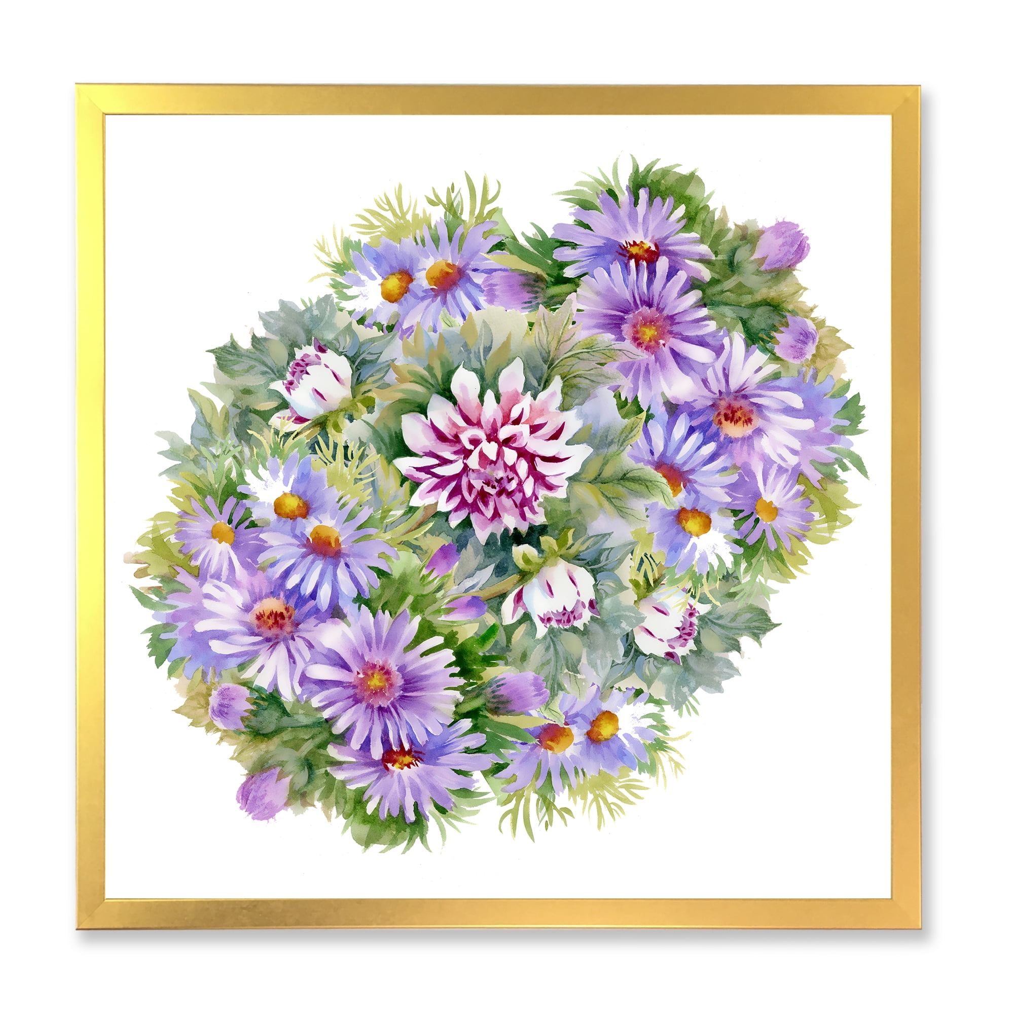 Designart 'Bouquet With Daisies and Purple Chrysanthemums' Traditional Framed Art Print